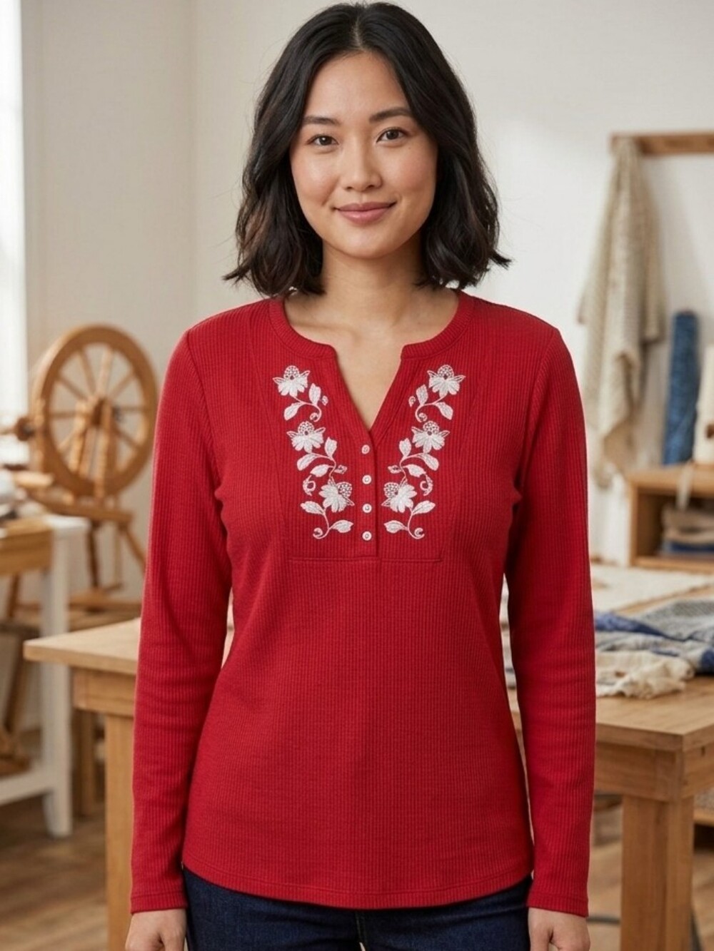Ariat Red Embroidered Women's Top XL